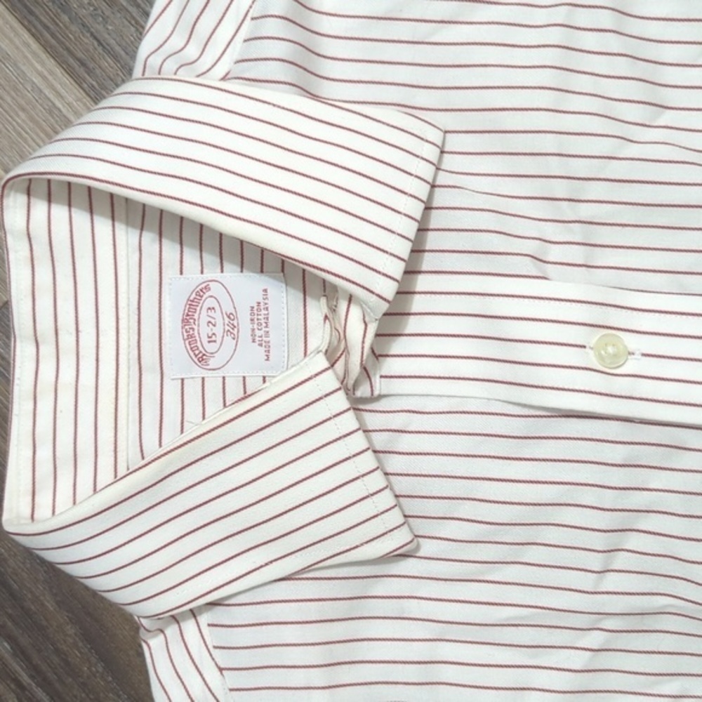 Brooks Brothers Non-Iron White & Red Stripes long sleeve button‎ up dress 15-2/3